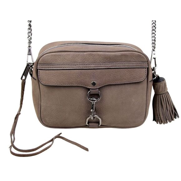 REBECCA MINKOFF TAUPE BROWN GENUINE LEATHER CHAIN CROSSBODY SHOULDER BAG PURSE - Picture 3 of 16